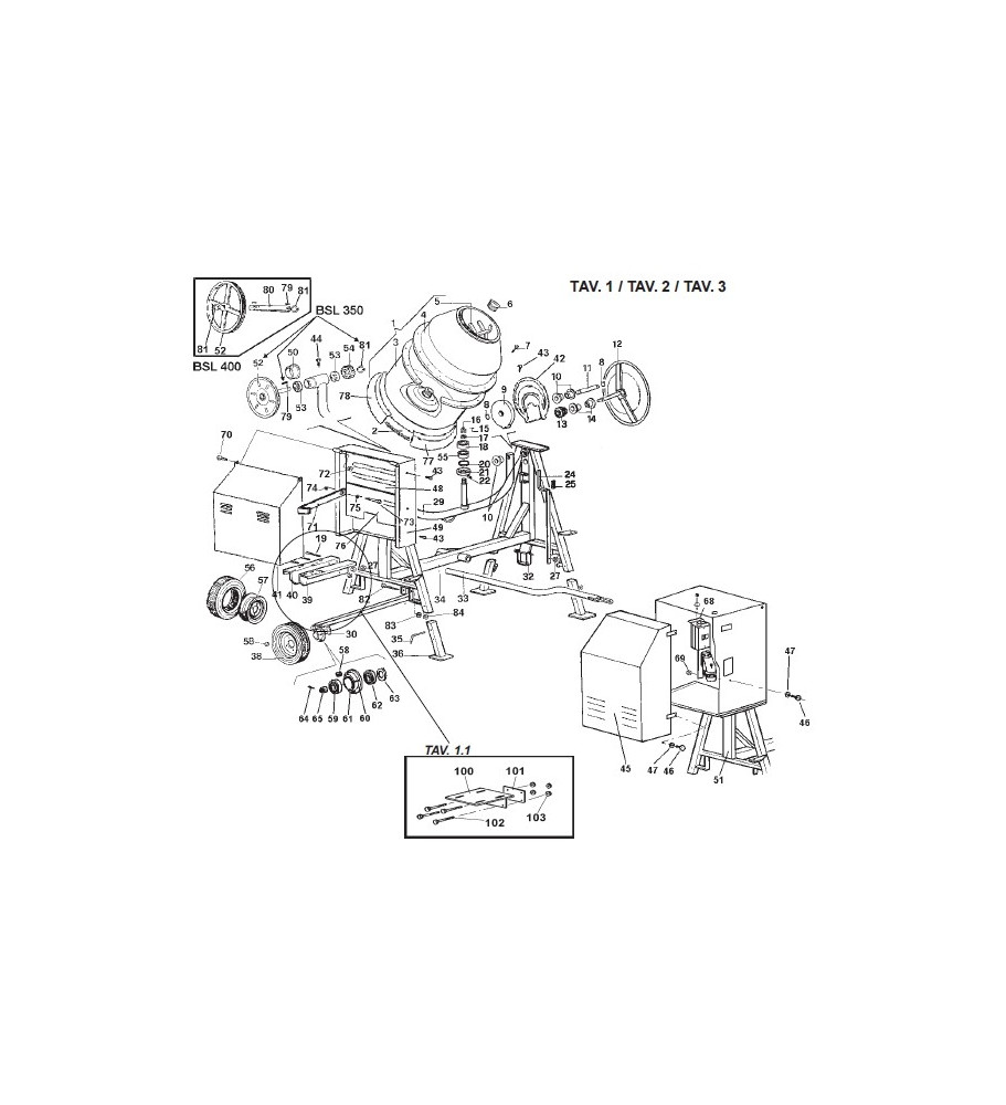 Pièces détachées bétonnière imer s350 thermique tractable 2010 à 2014