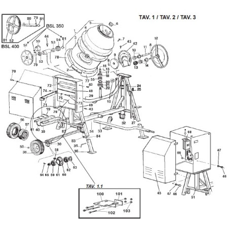 Pièces détachées bétonnière imer s350 thermique tractable 2010 à 2014