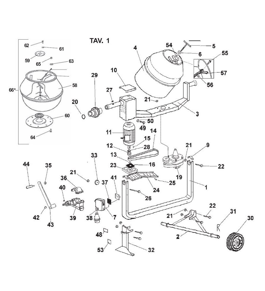 Pièces détachées bétonnière IMER S140 électrique tractable