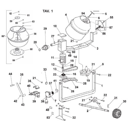 Pièces détachées bétonnière IMER S140 électrique tractable