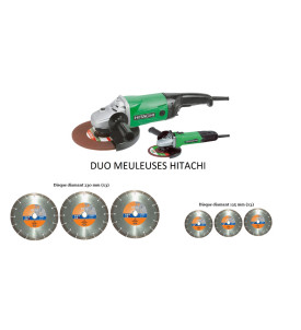 Lot meuleuses HITACHI 230mm, 125mm + 6 disques diamants GÖLZ