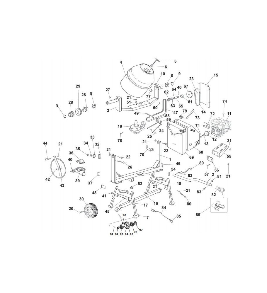 Pièces détachées bétonnière imer s350 Thermique tractable