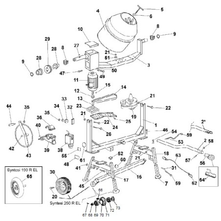 Pièces détachées bétonnière IMER S190 électrique tractable